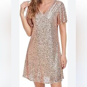 Vine & Love Shimmering Gold Sequin Dress Sz L Women